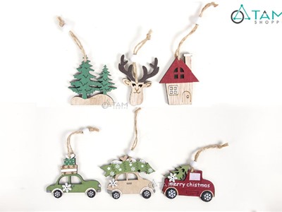 Set 3 món phụ kiện treo Noel gỗ mini xe hơi tiểu cảnh X-PKTCT-56